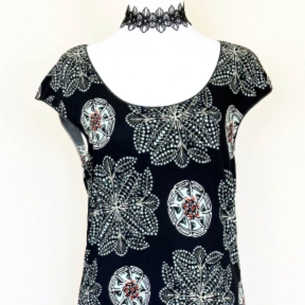 Dress, Size L, Black with Print Pattern